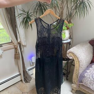 Vintage Elegant Black Lace Dress romantic fairy size L  Club-wear SheerSexy